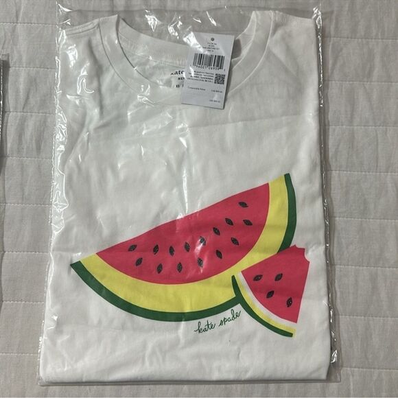 kate spade XS & XL White Watermelon Slice Print Short Sleeve Crew Tee - Picture 6 of 9